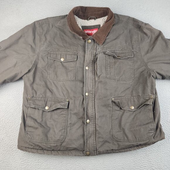 Wrangler Sherpa Lined Barn Chore Jacket Mens 3XL Canvas Workwear Corduroy Collar - Picture 3 of 11